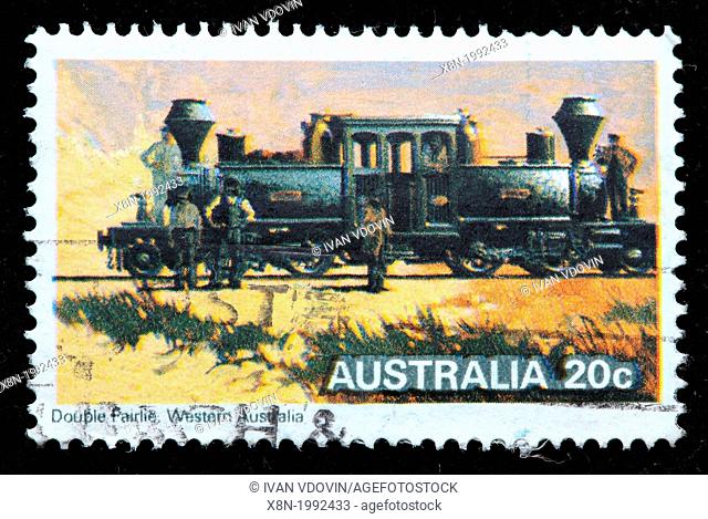 Double Fairlie, Steam locomotive, postage stamp, Australia, 1979