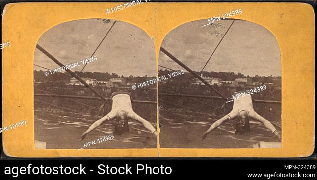 Blondin. [Tightrope walker dangling from a wire over the Niagara.]. Robert N. Dennis collection of stereoscopic views United States States New York Niagara...