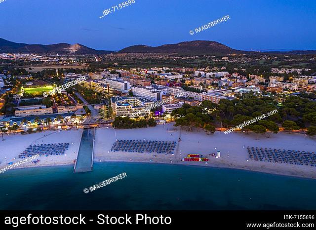 Aerial view over Costa De La Calma and Santa Ponca with hotels and beaches, Costa De La Calma, Caliva region, Majorca, Balearic Islands, Spain, Europe