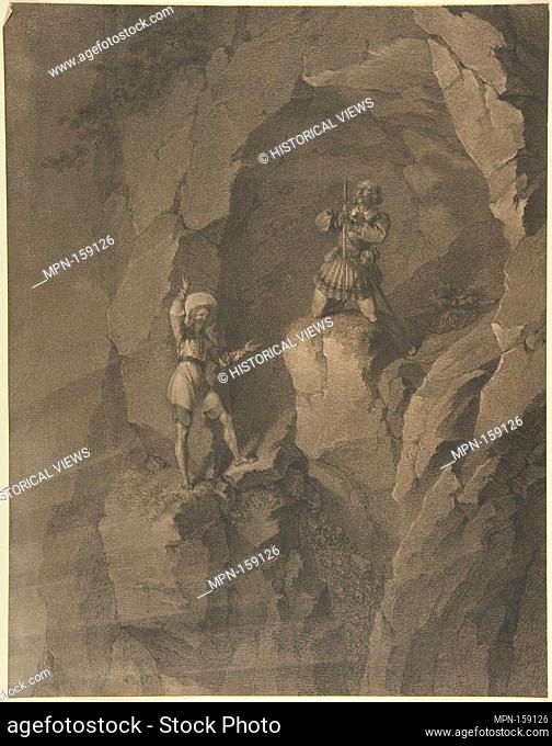 Soldiers in a Cave Receiving Blessings from Heaven. Artist: Franz von Hauslab the Younger (Austrian, Vienna 1798-1883); Date: 19th century; Medium: Black chalk...