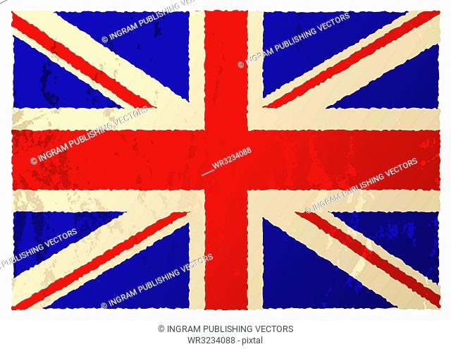 Grunge british flag in red white and blue with old aged effect