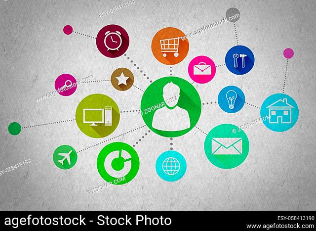 Group of colorful application icons on wall background