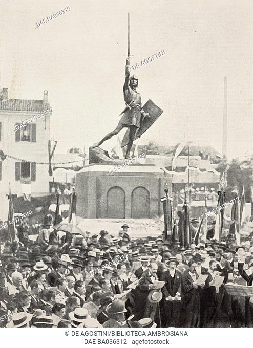 Unveiling the monument commemorating the battle of Legnano, June 29, by Enrico Butti (1847-1932), Lombardy, Italy, photograph by Treves