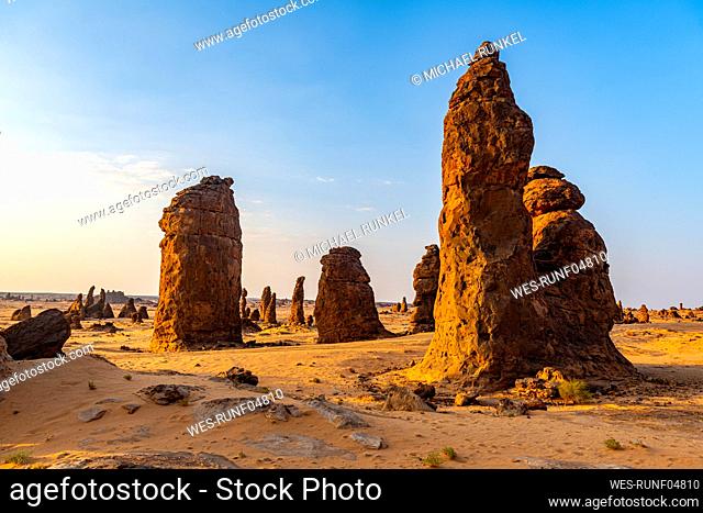 Saudi Arabia, Medina Province, Al Ula, ¶ÿAlgharameel pinnacles at dusk