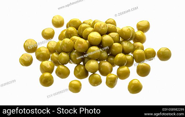 Canned green peas isolated on white background with clipping path