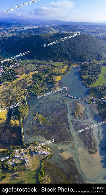 Aerial View, Marisma de Joyel, Isla, Arnuero Municipality, Marismas de Santoña, Victoria y Joyel Natural Park, Cantabria, Cantabrian Sea, Spain, Europe
