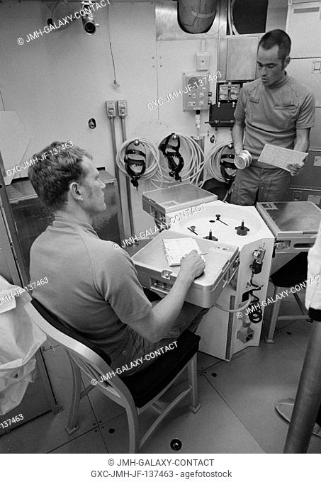 Two members of the three-man Skylab Medical Experiment Altitude Test (SMEAT) crew, that will spend up to 56 days in the Crew Systems Division's 20-foot altitude...