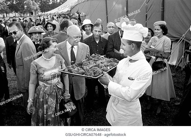 U.S. President Dwight Eisenhower and First Lady Mamie Eisenhower at Presidential Campaign Kick-Off Picnic at their Farm, Gettysburg, Pennsylvania, USA