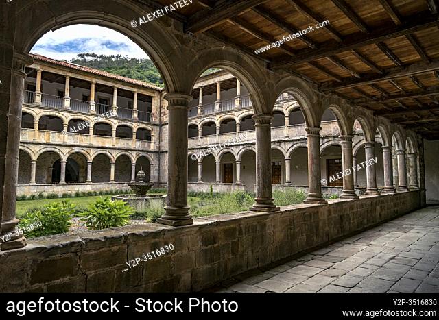 Gallery of Renaissance cloister of Monastery Santa María de Valdedios in vicinities of Oviedo, Asturias, Spain