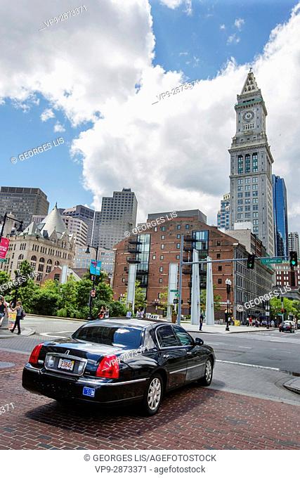 Limousine and downtown skyline from Rose Kennedy Greenway Boston MA USA Massachussets