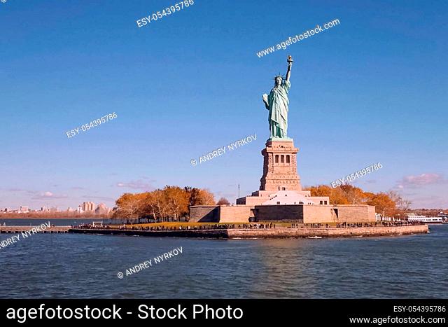 New York, USA - October 15, 2017: Statue of Liberty is the symbol of America. Free people. The symbol of freedom