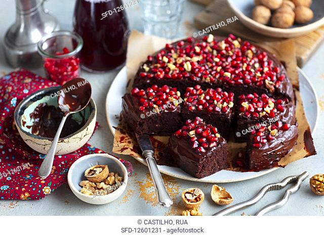 Red kidney bean brownie with pomegranate