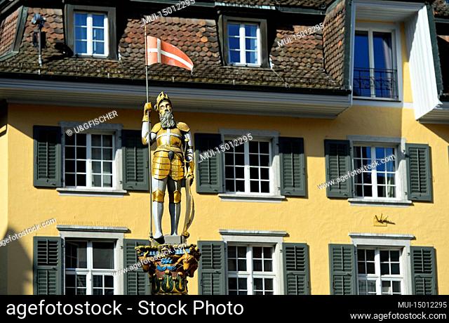 Banner Bearer Statue on the Fish Fountain, also St. Ursen Fountain, Solothurn, Switzerland