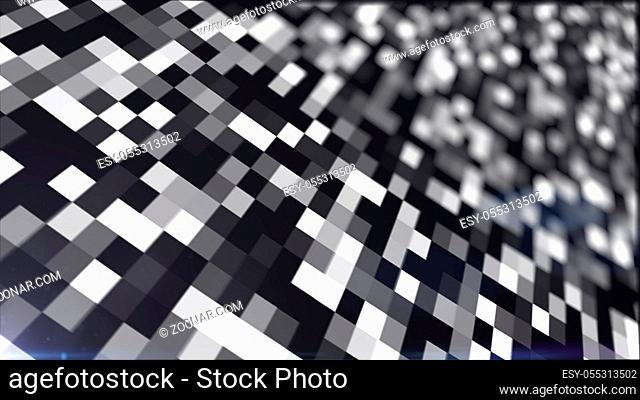 Computer generated abstract technology background with animation motion of flickering squares. Data transferring or computers data files. 3d rendering