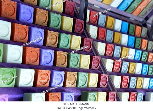 colored cakes of soap of the traditional Marseille soap