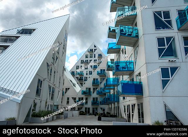 Aarhus, Denmark Blue balconies in the new Docklands urban and residential development project | usage worldwide. - Aarhus/Denmark