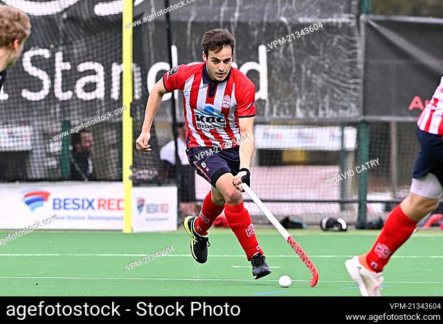 Leopold's Dylan Englebert pictured in action during a hockey game between Royal Racing Club and Royal Leopold Club, Sunday 13 March 2022 in Brussels