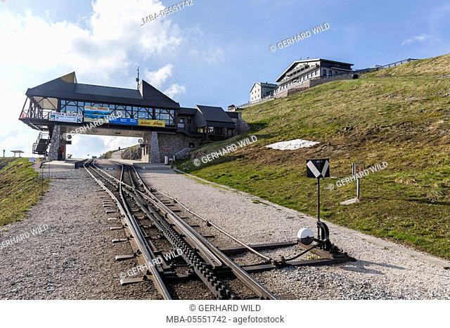 Schafbergbahn, summit station, Haus Schafbergspitze, Salzkammergut, border area of Upper Austria and Salzburg, Austria, Europe