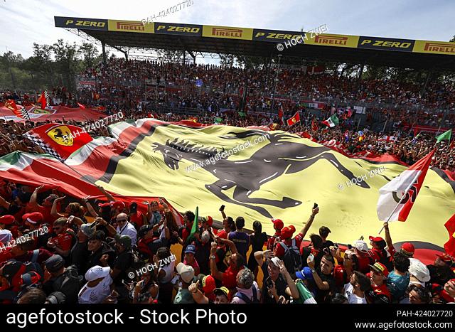 Fans during podium ceremony, F1 Grand Prix of Italy at Autodromo Nazionale Monza on September 3, 2023 in Monza, Italy. (Photo by HIGH TWO)