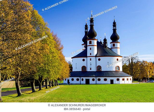 Trinity Church of Kappl, autumn trees, near Waldsassen, Bavaria, Germany