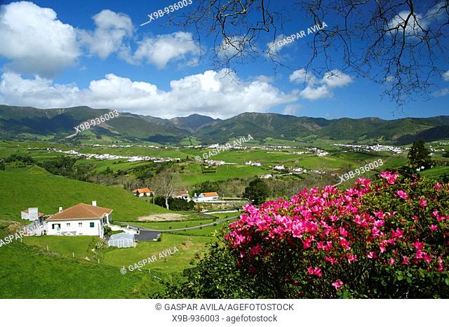 Springtime landscape near the town of Povoaçao  Sao Miguel island, Azores, Portugal