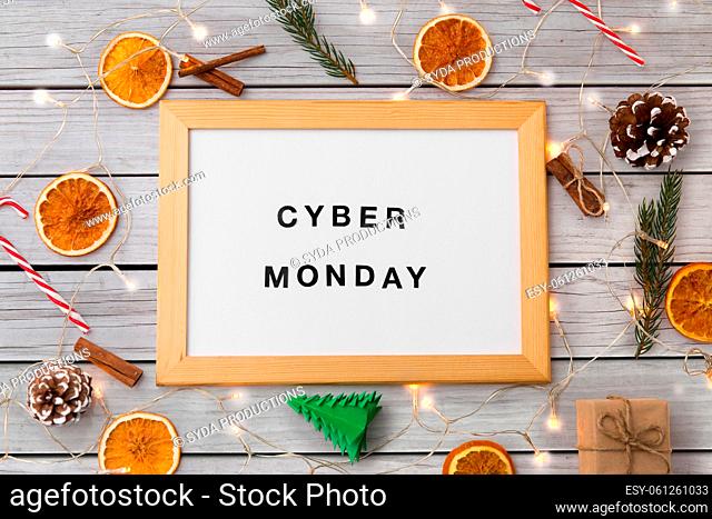 cyber monday words on magnetic board on christmas