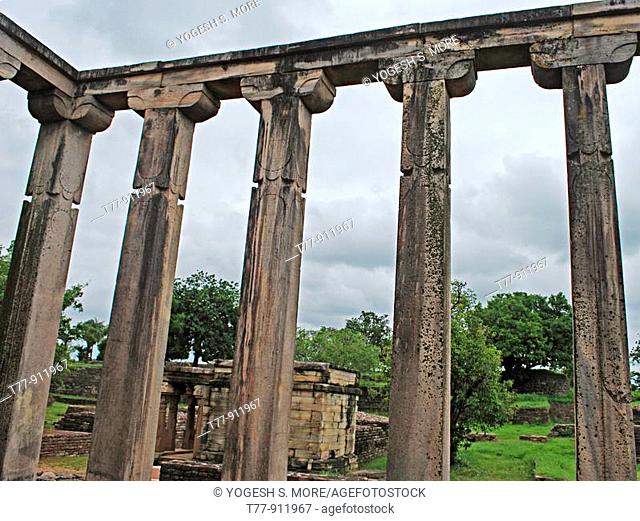 Tapering Pillars of Temple eighteen, 18, near Sanchi Stupa  Madhya pradesh, India