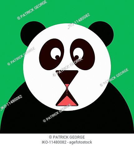 Anxious Giant Panda with time running out in hourglass on face