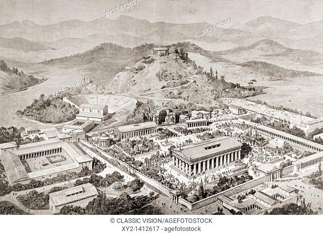 Artist's impression of Olympia, Greece, at the time of the ancient Olympic Games  From El Mundo Ilustrado, published Barcelona, 1880