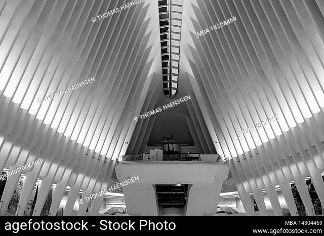 WORLD TRADE CENTER, New York City, NY, USA, World Trade Center Transportation Hub or Oculus designed by Santiago Calatrava architect in Financial District...