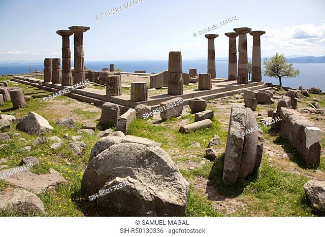 The temple of Athena was built circa 530 BC, on the highest platform of the acropolis. It was the most important architectural work in Assos