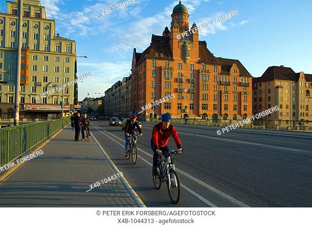 Bicyclists St Eriksgatan Kungsholmen district Stockholm Sweden Europe