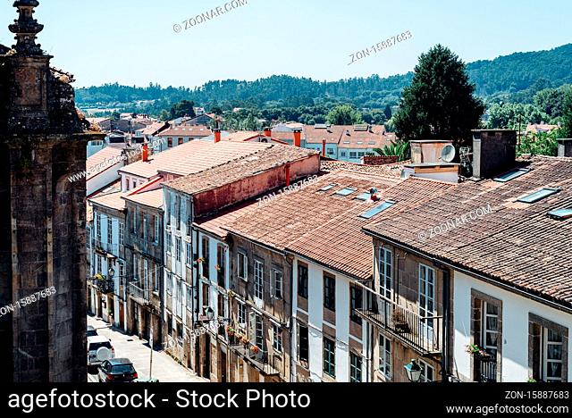Santiago de Compostela, Spain - July 18, 2020: Street in historical centre of Santiago de Compostela