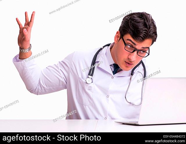 Doctor in telemediine mhealth concept on white