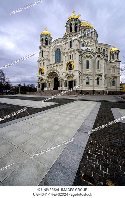 Exterior of the Naval cathedral of Saint Nicholas in Kronstadt, Saint Petersburg, Russia