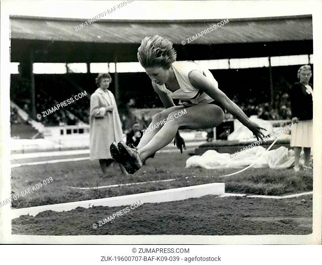 Jul. 07, 1960 - GREAT BRITAIN VERSUS FRANCE INTERNATIONAL ATHLETICS MEETING AT THE WHITE CITY PHOTO SHOWS: MARY BIGNAL, the best hope for Britin's first Olympic...