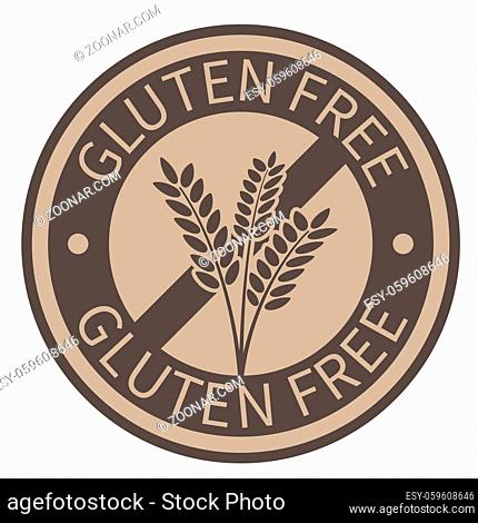 round gold colored gluten free label with wheat ears vector illustration