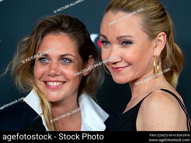 25 April 2022, Bavaria, Munich: Felicitas Woll (l), actress, and Lisa Maria Potthoff, actress, arrive at the premiere of the TV series ""Herzogpark"" at the...