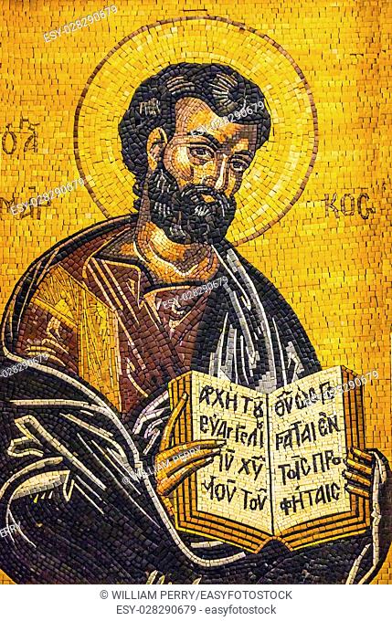 Gospel Writer Mark Mosaic Saint George's Greek Orthodox Church Madaba Jordan. Church was created in the late 1800s and houses many famous mosaics