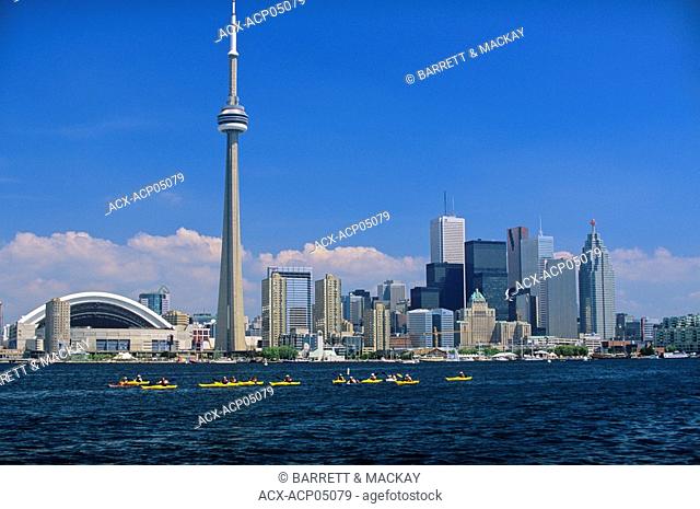 Kayakers and Toronto skyline, Ontario, Canada
