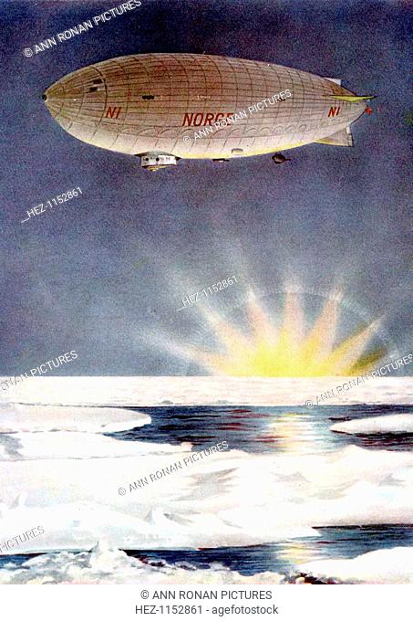 Amundsen's airship, the 'Norge', over the North Pole, 1926. Raold Amundsen (1872-1928), Norwegian explorer made a successful flight over the North Pole aboard...