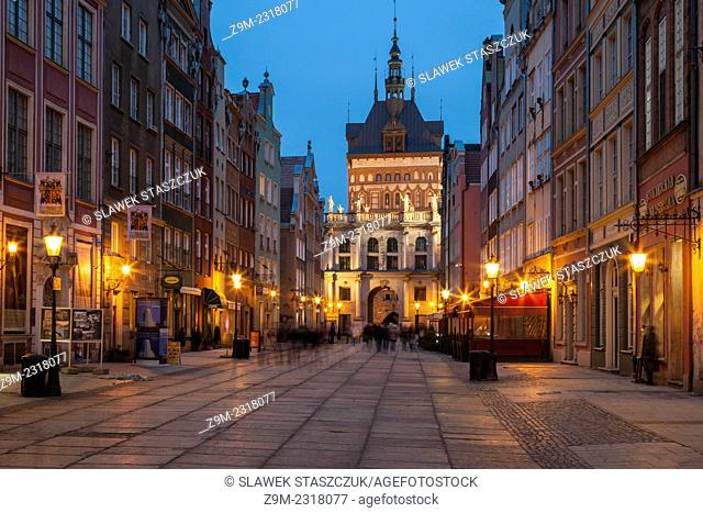 Night falls in old town of Gdansk, pomorskie province, Poland