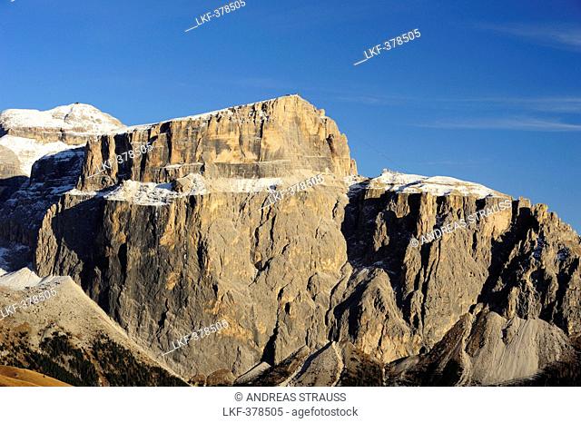 Rock faces of Sella range with Piz Boe and Pordoispitze, Dolomites, UNESCO World Heritage Site Dolomites, South Tyrol, Italy, Europe