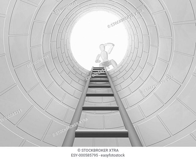 3D render of someone looking down a hole with a ladder