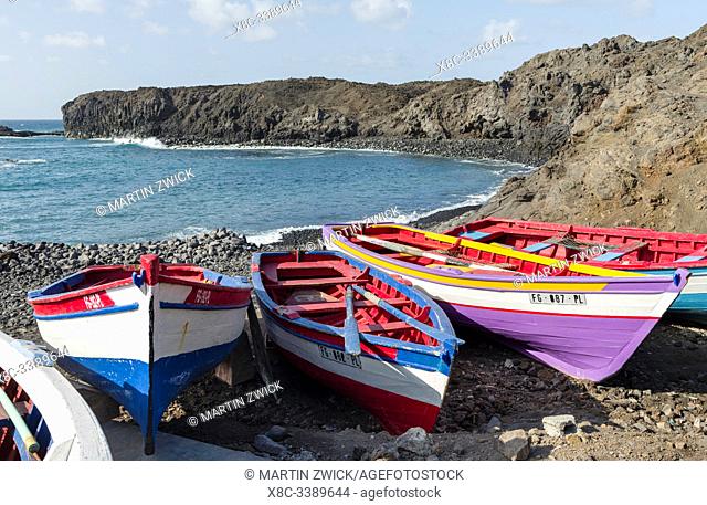 Traditional fishing boats near Las Salinas. Fogo Island (Ilha do Fogo), part of Cape Verde in the central atlantic
