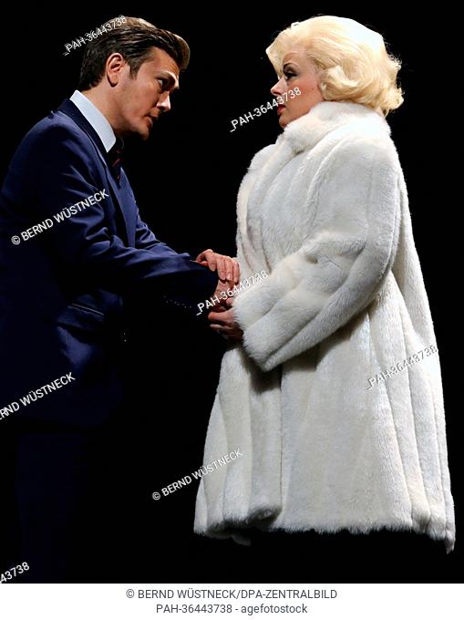 Laura Parfitt as Marilyn Monroe and Garrie Davislim as J.F. Kennedy rehearse the opera 'Happy Birthday, Mr. President' by Kriss Russmann (music) and Syllaynn...