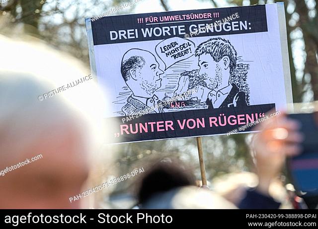 20 April 2023, Mecklenburg-Western Pomerania, Binz: Residents and environmentalists protest against plans for a liquefied natural gas terminal at the Rügen site...
