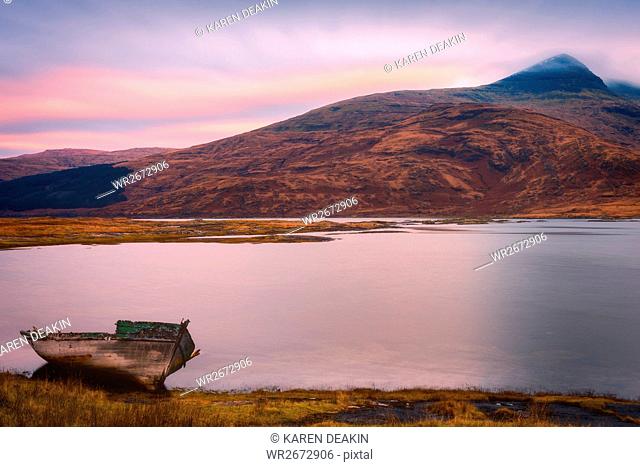 Lone boat on the Isle of Mull, Inner Hebrides, Scotland, United Kingdom, Europe