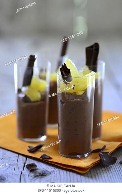 Chocolate mousse with orange fillets