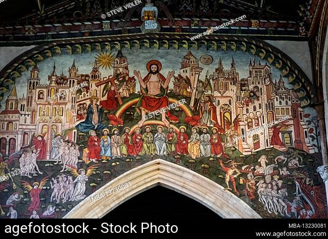 England, Wiltshire, Salisbury, Church of St.Thomas Beckett, Interior Wall Painting depicting Jesus Christ and The Disciples